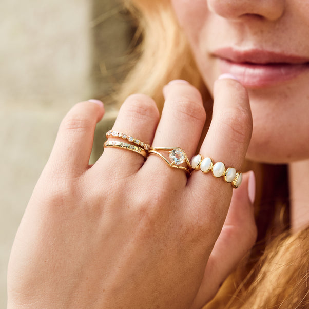 pearl gemstone ring in gold