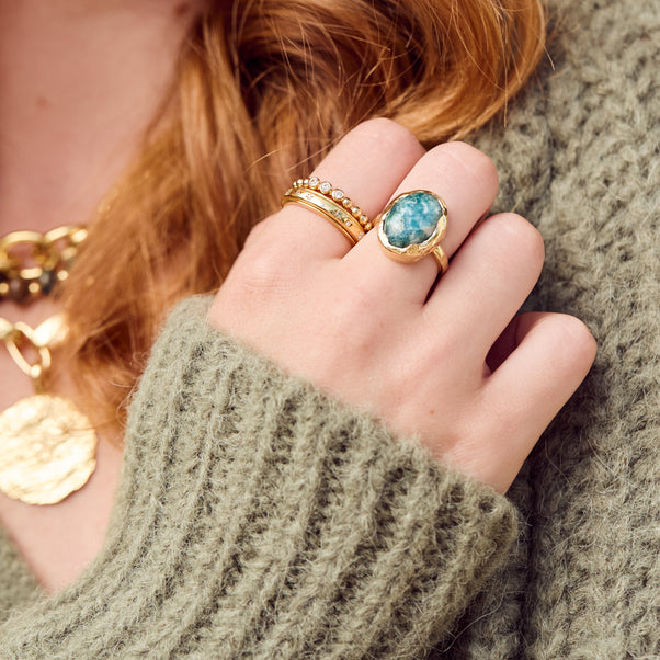 snowflake jade molten statement ring gold