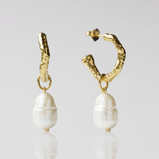 molten pearl hoop earrings in gold