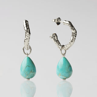 silver molten hoop earring with turquoise