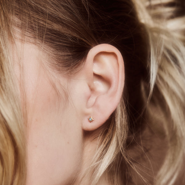 Dainty Blue Topaz Star Stud Earrings