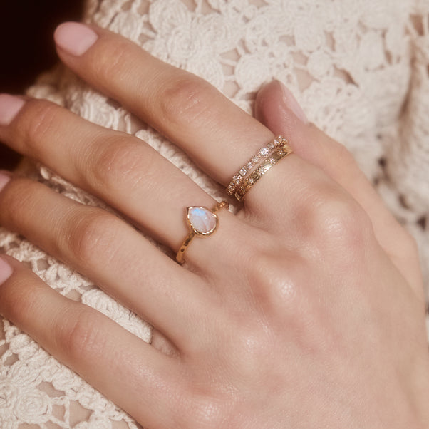Gracie Rainbow Moonstone Pear Molten Ring
