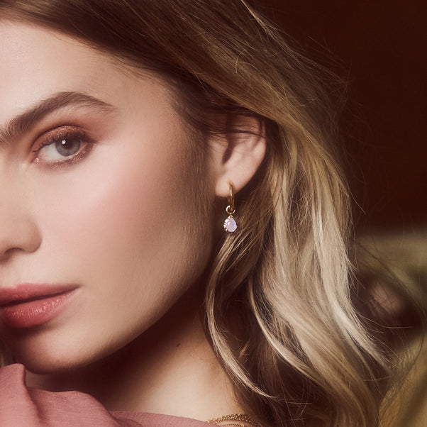 moonstone drop hoop earrings
