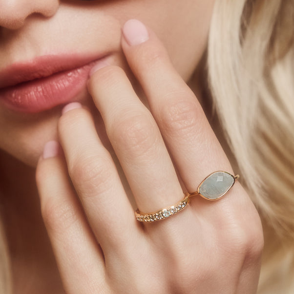 Organic milky aquamarine ring in gold