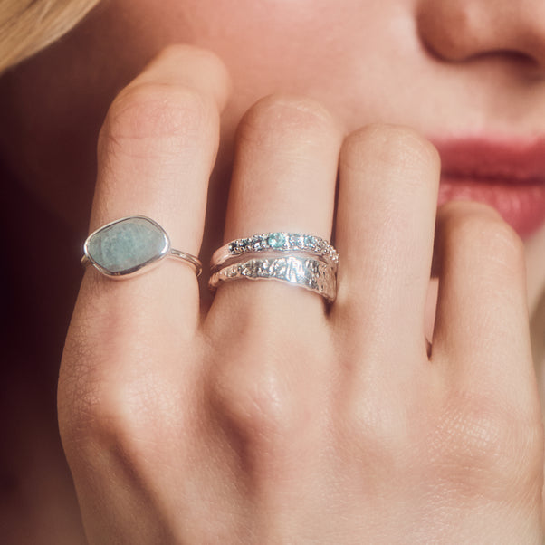 aquamarine organic ring silver