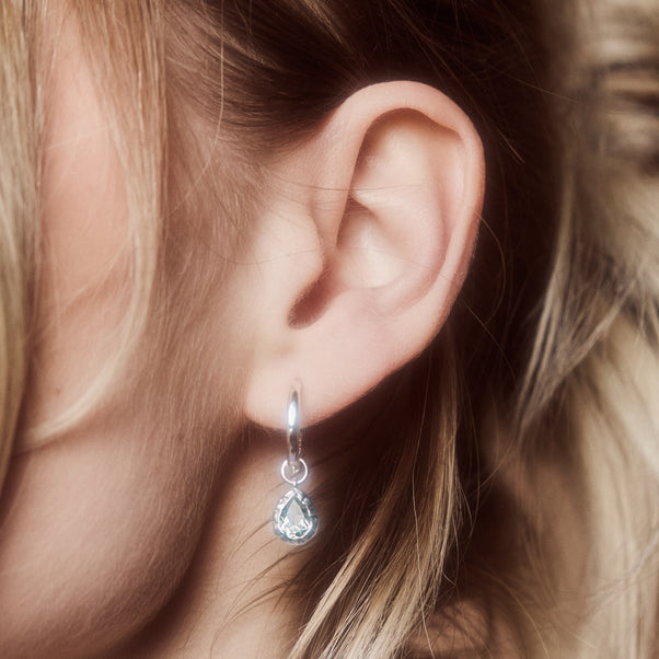 green amethyst drop hoop earrings