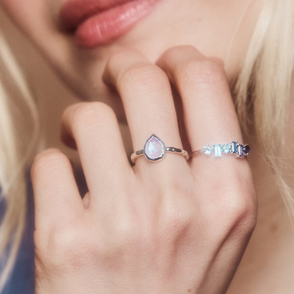 Gracie Rainbow Moonstone Pear Molten Ring
