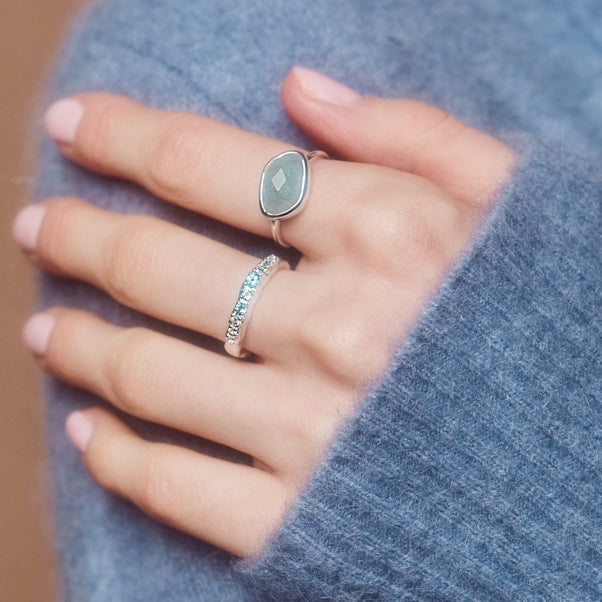 aquamarine organic ring silver