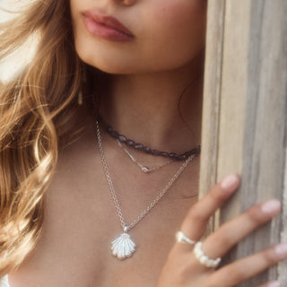 sapphire paperclip silver necklace