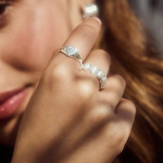 Heart engravable signet ring silver