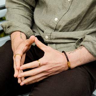 Carrie Elizabeth Mens Leather  gold Bracelet with engraving this too shall pass