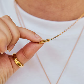 Carrie Elizabeth my safe space gratitude engravable bar necklace