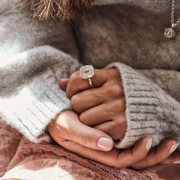Silver Green Amethyst cocktail ring