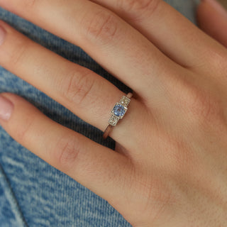 Vintage Sapphire and Diamond 9k White Gold Ring- UK Size P 1/2