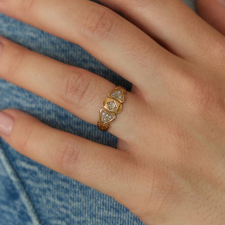 Vintage Champagne Pearl and Diamond 15k Yellow Gold Ring- UK Size M