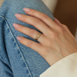 Vintage Champagne Pearl and Diamond 15k Yellow Gold Ring- UK Size M