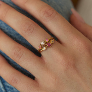 Vintage Ruby and Diamond 9k Yellow Gold Ring- UK Size P