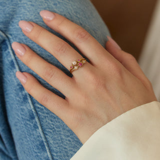Vintage Ruby and Diamond 9k Yellow Gold Ring- UK Size P