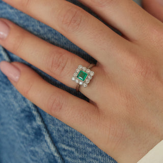 Vintage Emerald and Diamond Platinum Ring- UK Size K