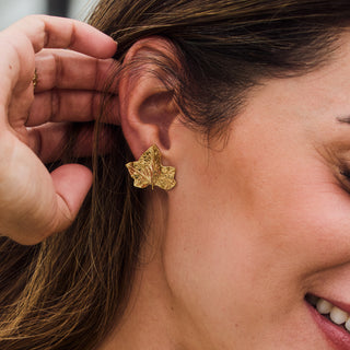 Lydia Millen Evergreen Ivy Leaf Statement Stud Earrings