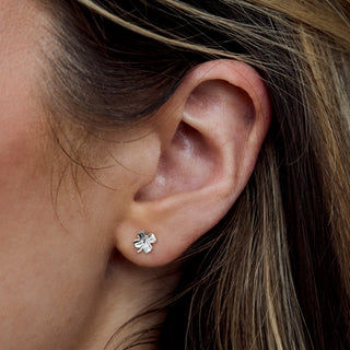 silver Four Leaf Clover Stud Earrings