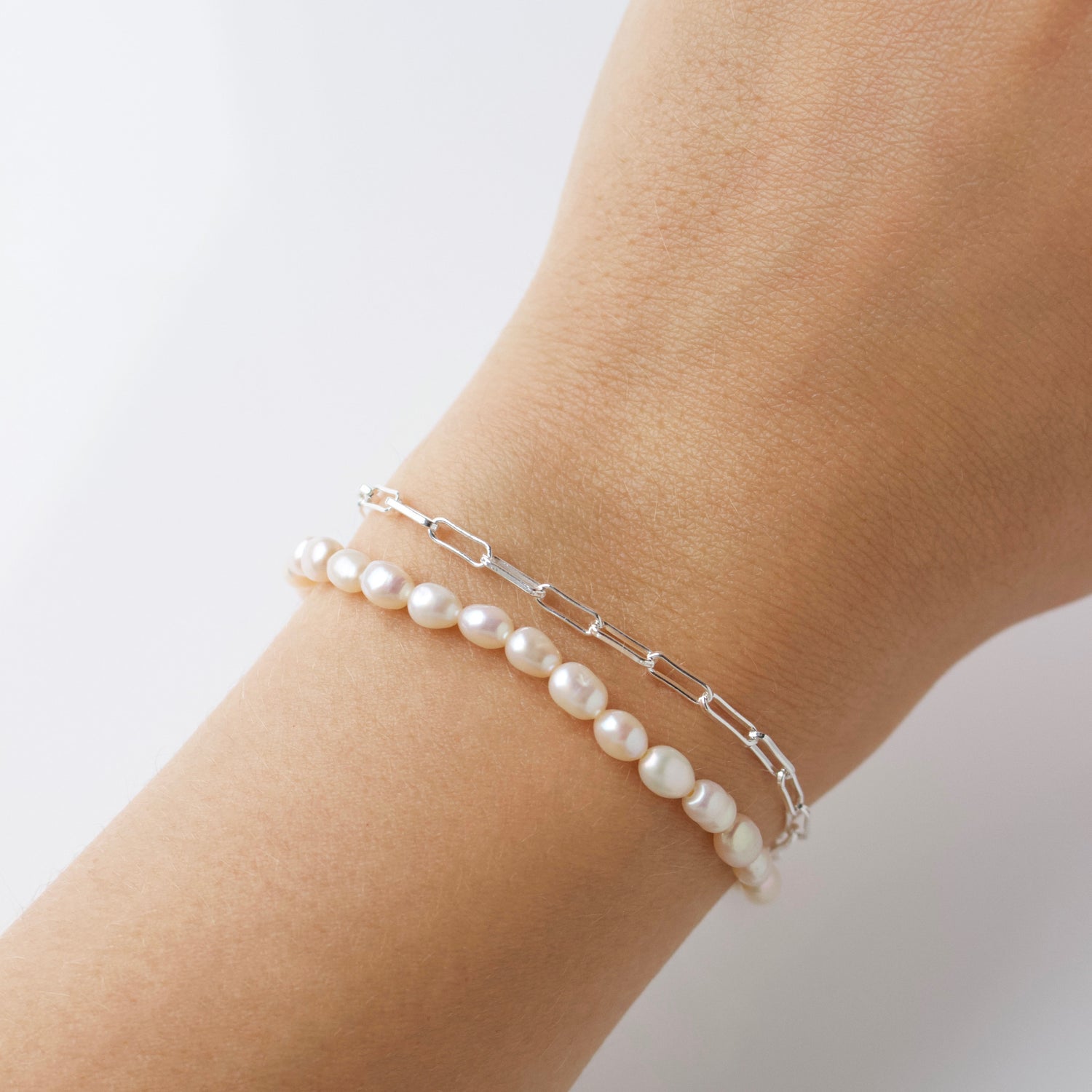 zoe sugg intentions lucky pearl and chain bracelet in silver