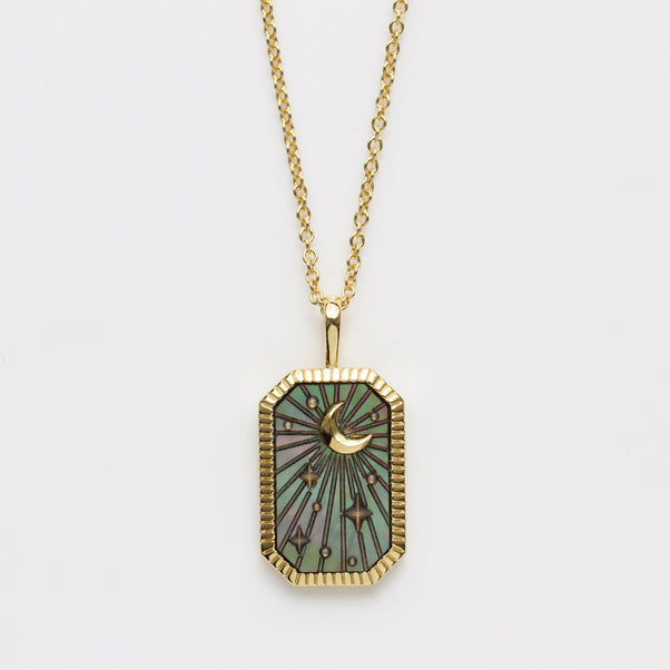 Black Mother Of Pearl Tarot Card Engravable Necklace