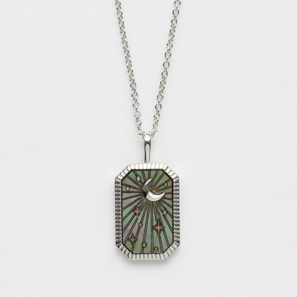 Black Mother Of Pearl Tarot Card Engravable Necklace