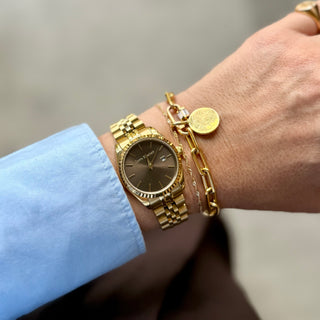 Carrie Elizabeth Gold and chocolate Watch, with 5 link strap. gold plated