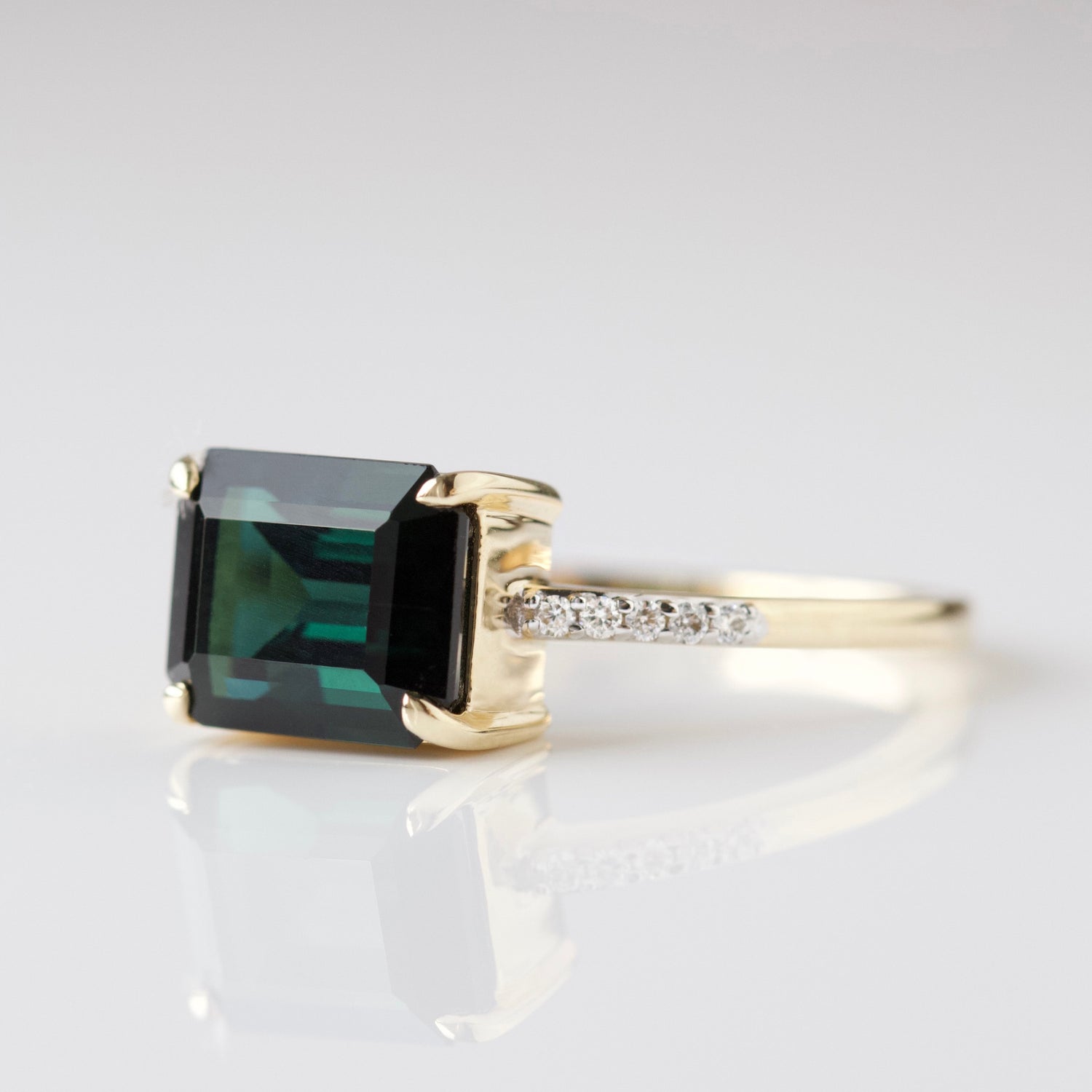 Tourmaline and diamond exclusive engagement ring in 14k gold