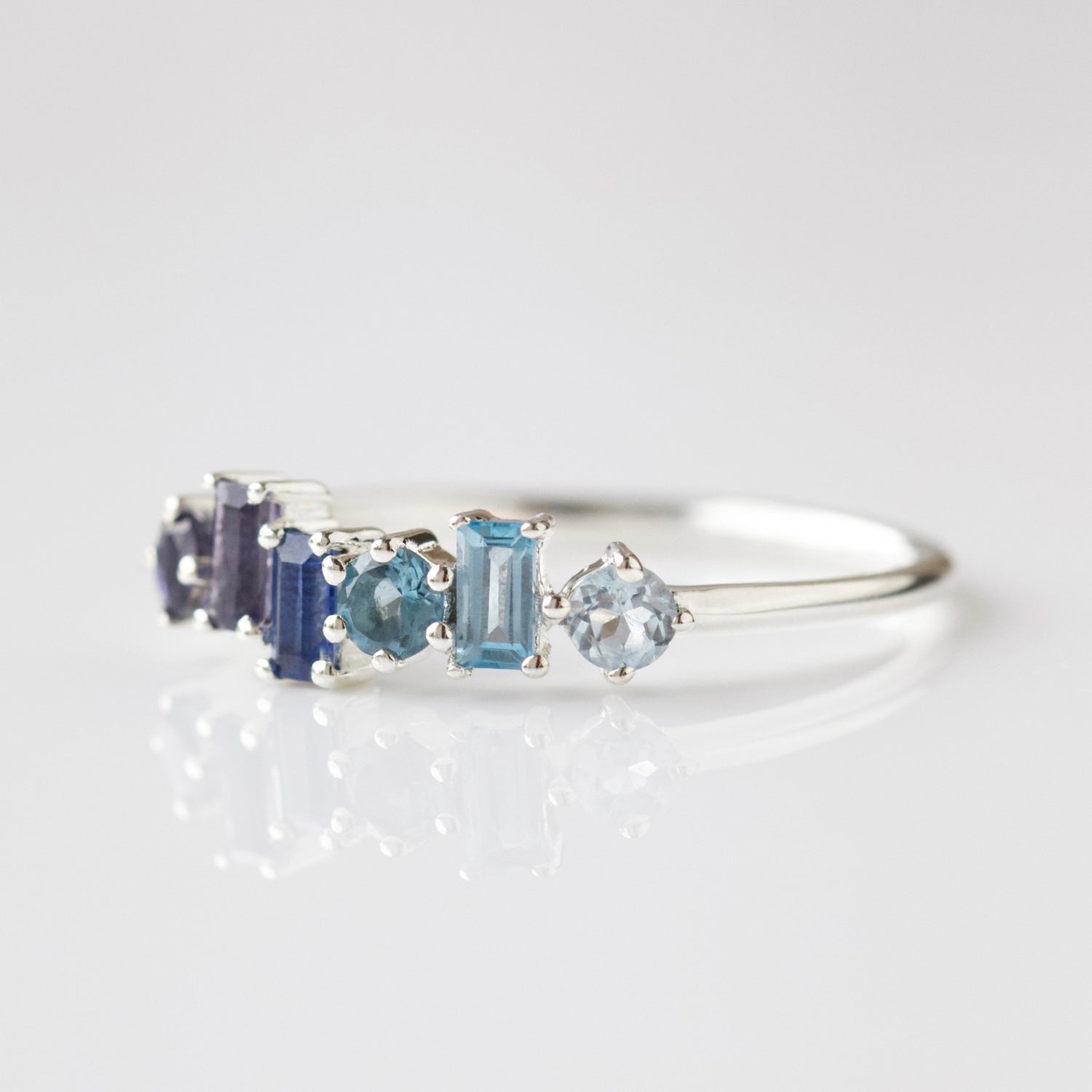blue natural gemstone ombre ring in silver