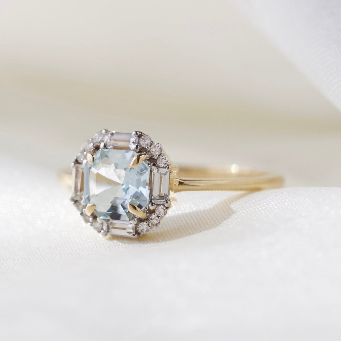 Solid Gold Ophelia Aquamarine, Sapphire and Diamond Ring – Carrie Elizabeth