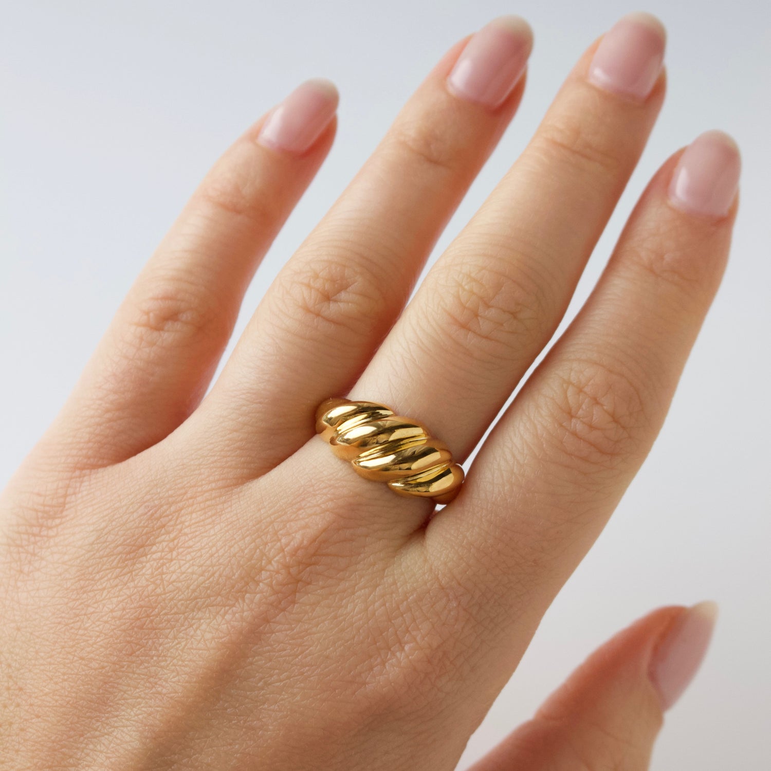 chunky croissant vintage style ring in gold