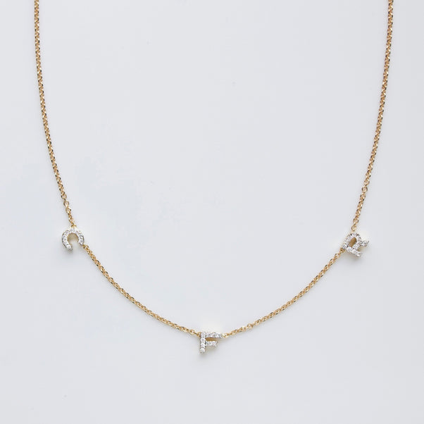 carrie elizabeth diamond initial personalised necklace in solid gold