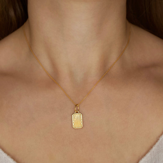 engravable sunray tag necklace in gold