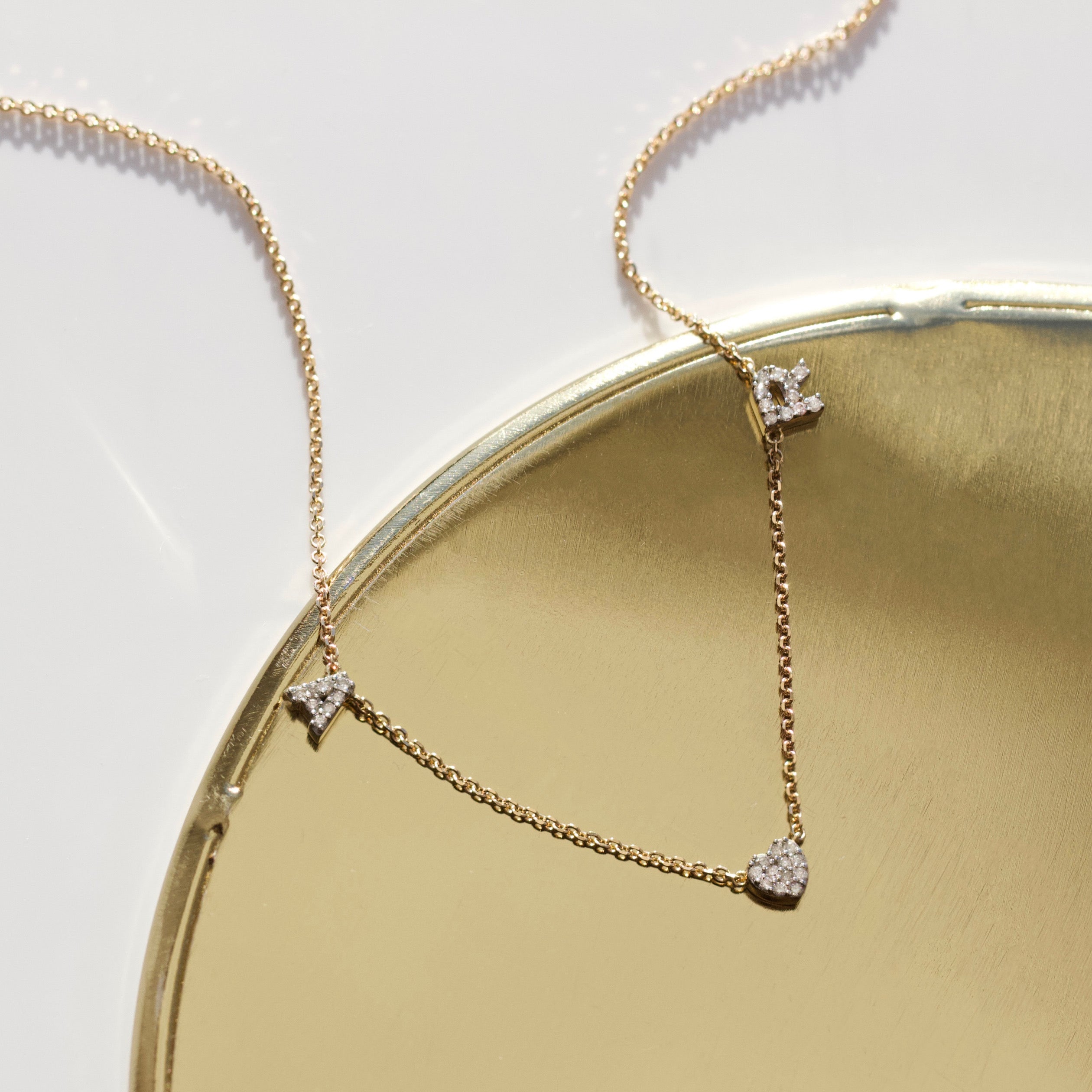 Gold Chain Necklace Diamond Initial Pendant Yellow Gold Small