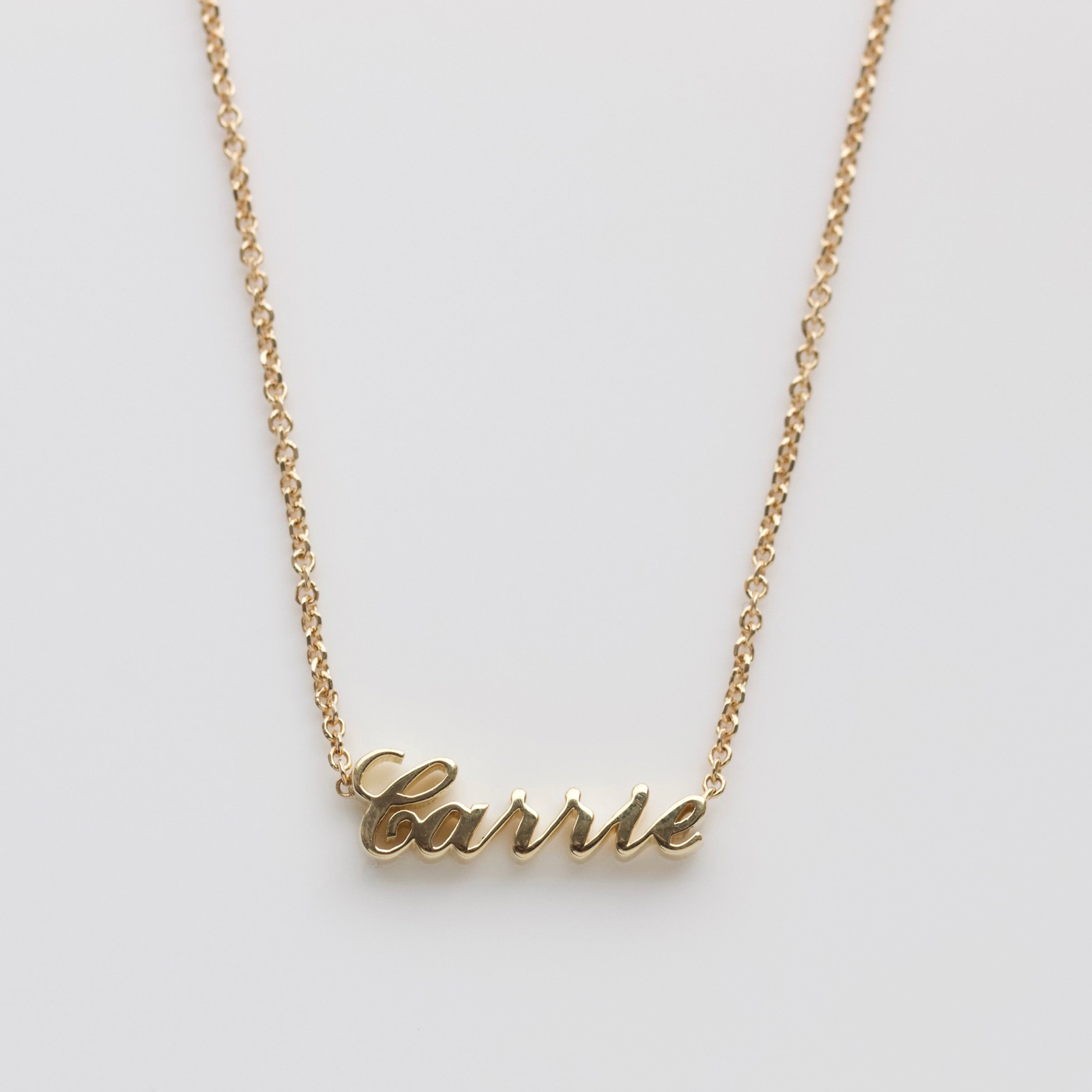 Solid Gold Name Necklace - Name Plate Necklace Gold – Carrie Elizabeth