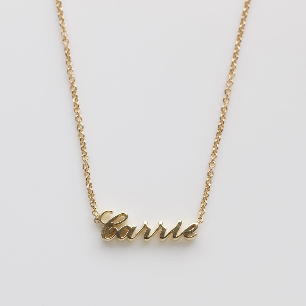 Solid Gold Name Necklace - Name Plate Necklace Gold – Carrie Elizabeth