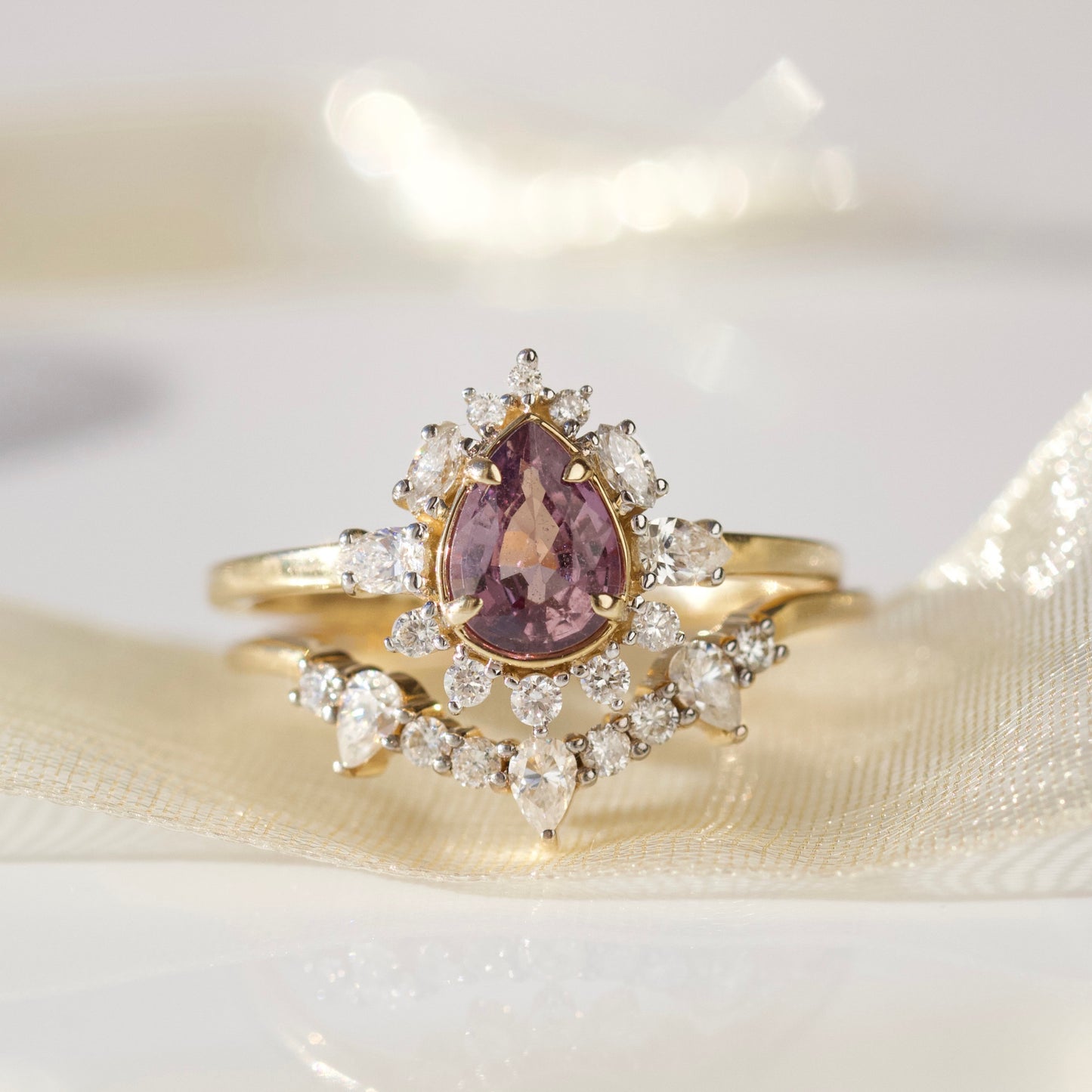 Pink sapphire and diamond ring in 14k solid gold