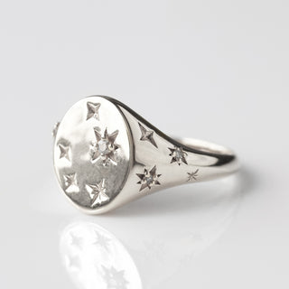 diamond celestial signet ring in silver