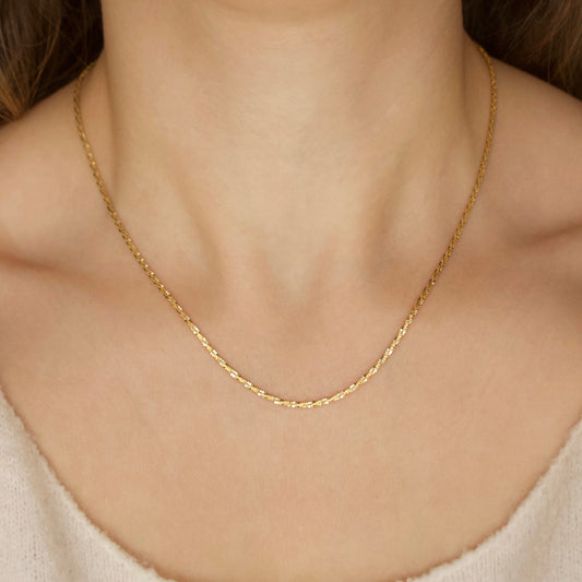 sparkling solid gold diamond cut chain necklace