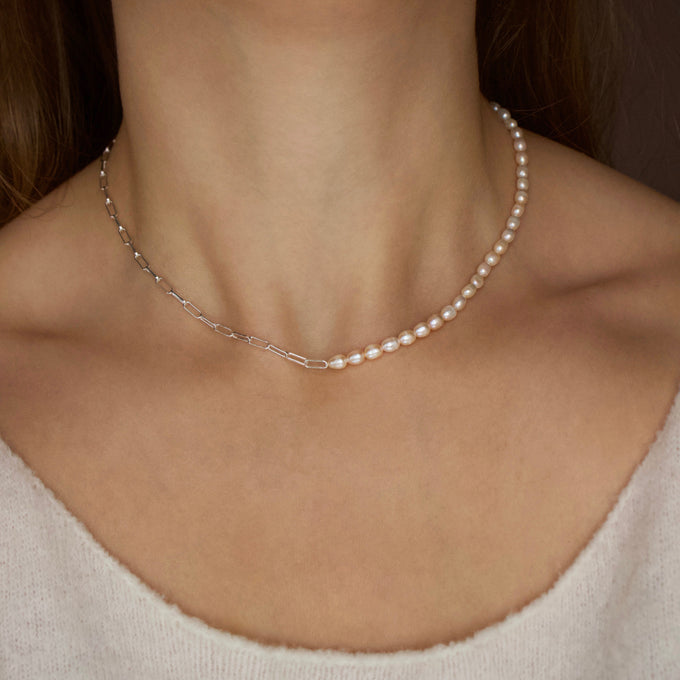 zoe sugg intentions lucky pearl and chain necklace in silver