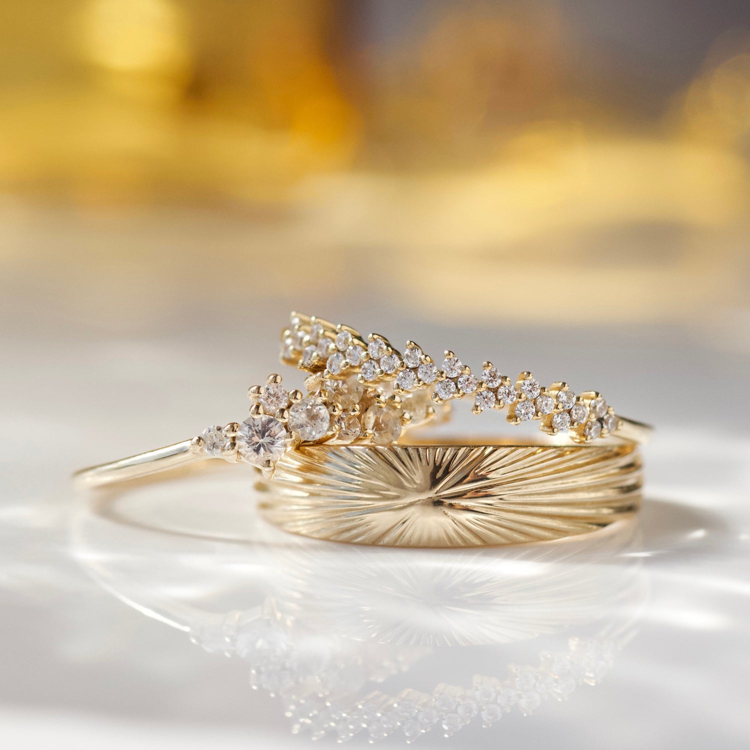 sapphire and diamond celestial scatter ring in solid gold