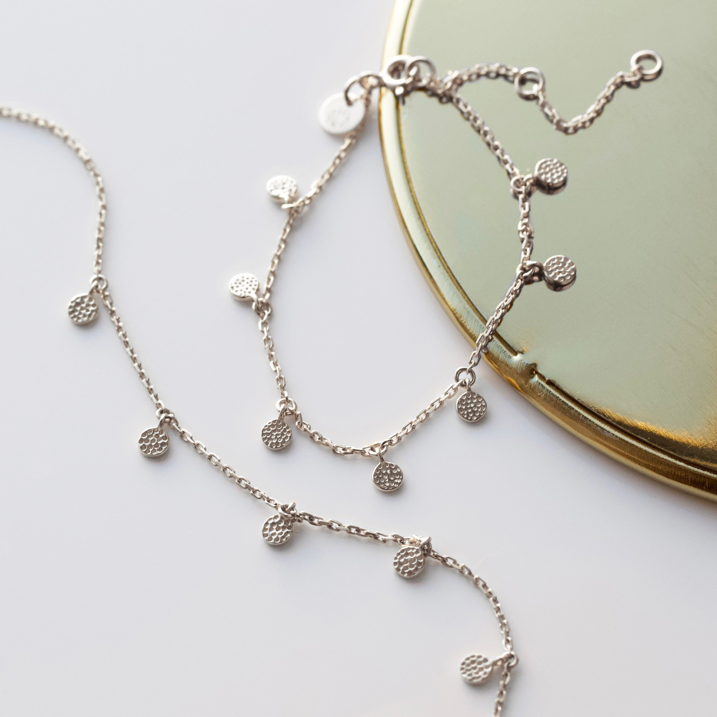 hanging coin necklace and bracelet set in silver