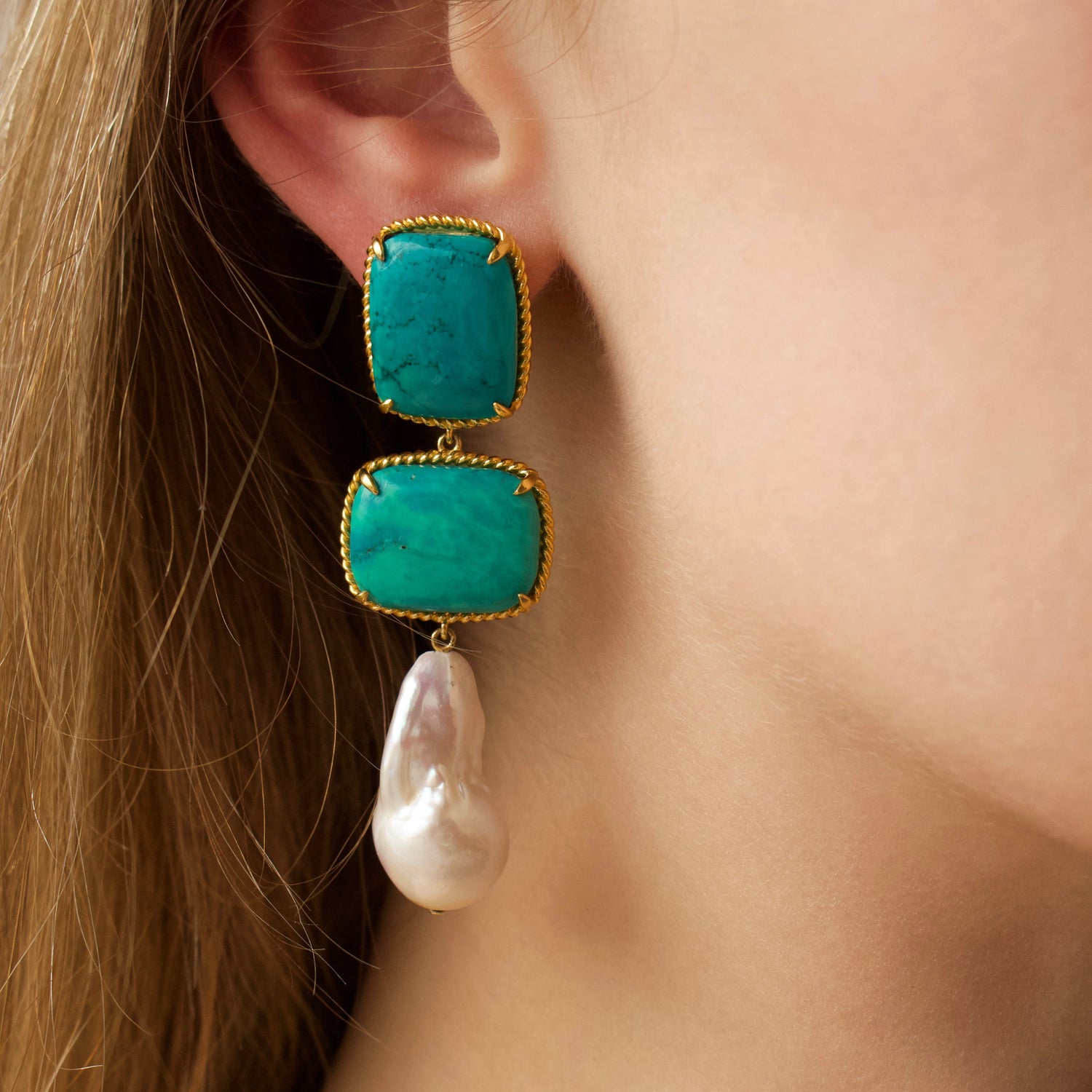 Carrie elizabeth tibetan turqoise and pearl drop statement earrings