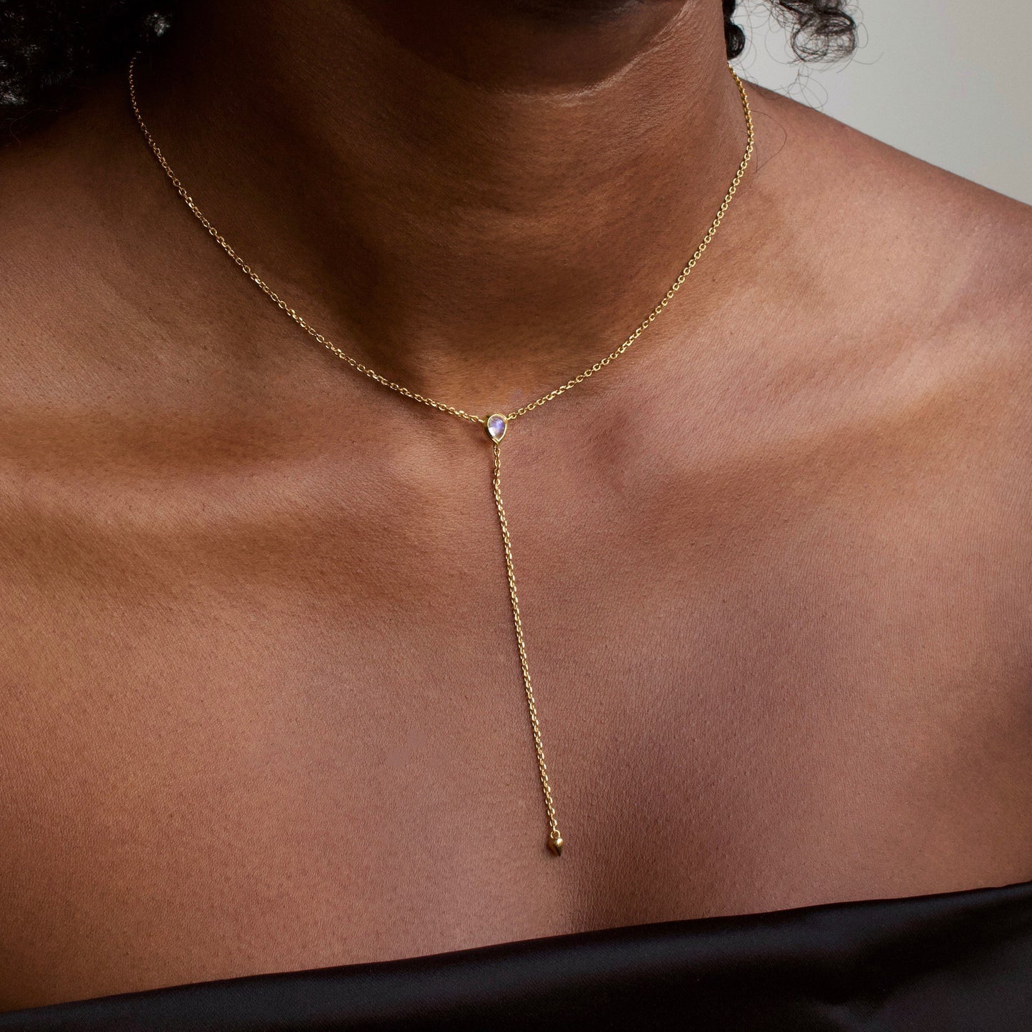 moonstone lariat necklace in gold