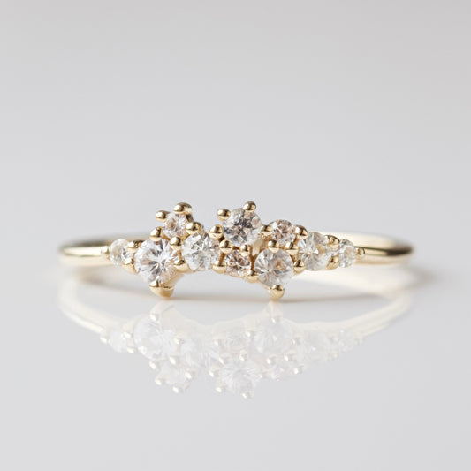 sapphire and diamond celestial scatter ring in solid gold