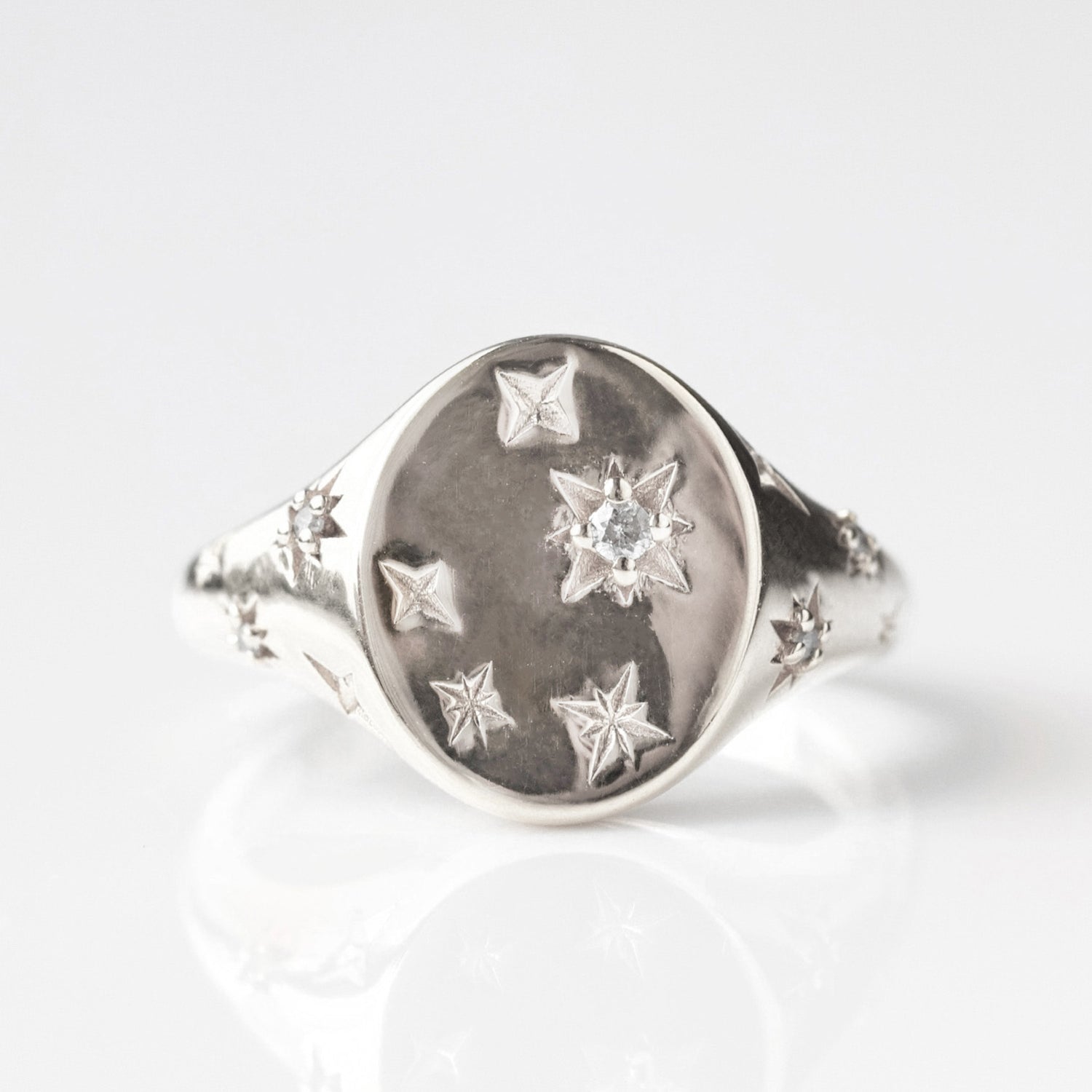 diamond celestial signet ring in silver