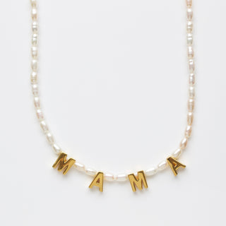 mama pearl word necklace in gold 