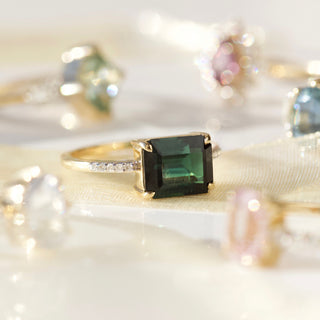 Tourmaline and diamond exclusive engagement ring in 14k gold